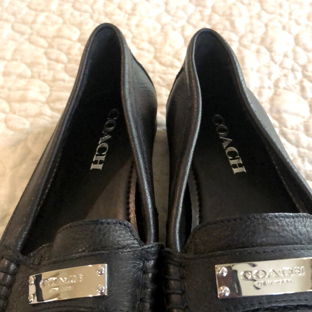 Coach Black leather flats with silver coach tag